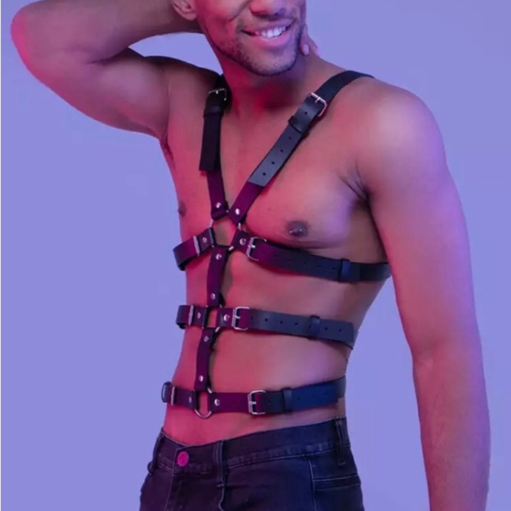Men’s Faux Leather Chest Cage Harness - Black
